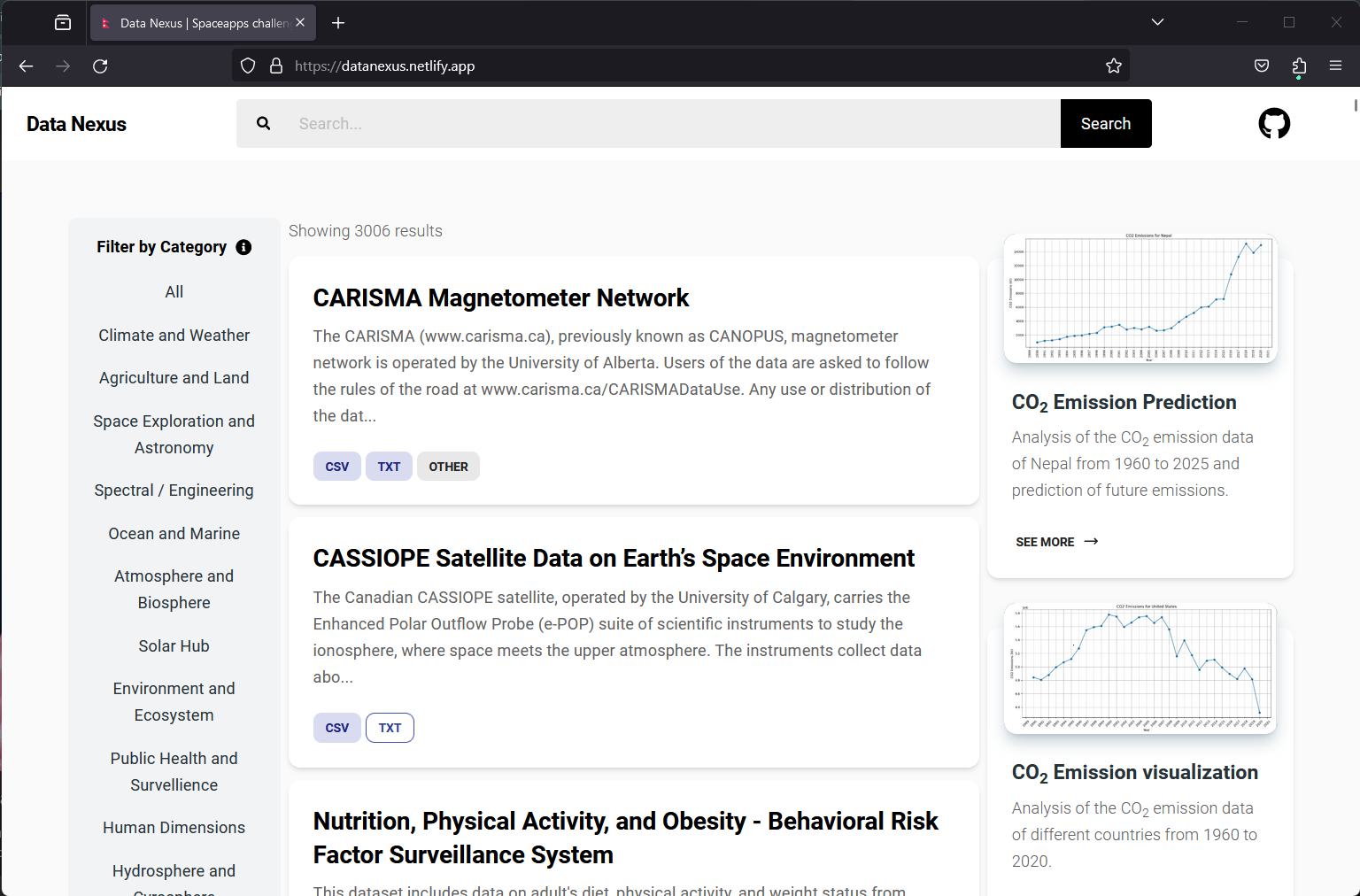 Data Nexus, NASA Spaceapps challenge